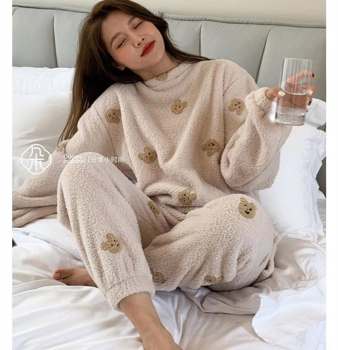 刺绣超柔摇粒绒家居服套装外穿
