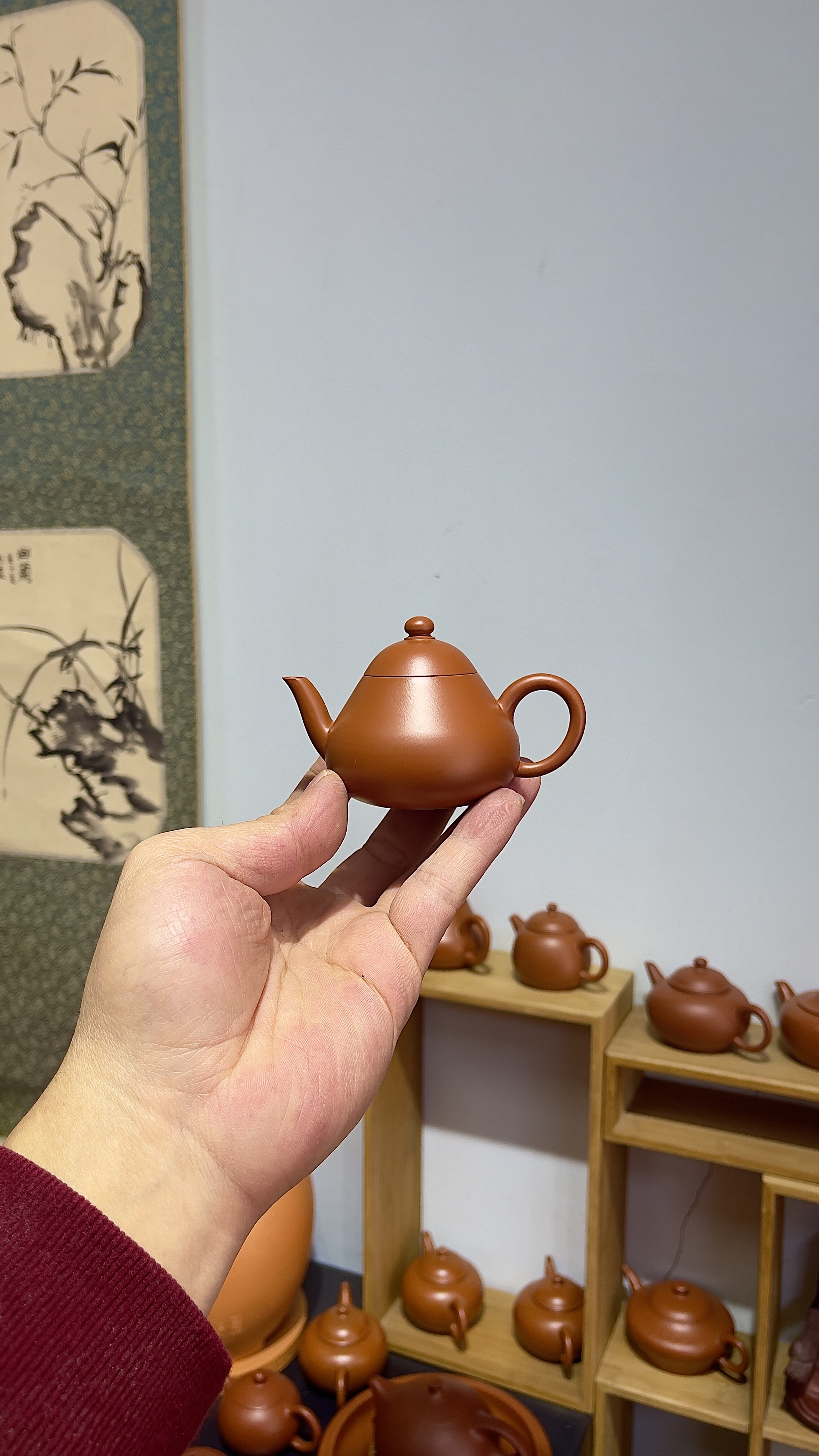 陈晓斌三弯梨型壶薄胎鸡蛋黄泥纯手工手拉潮州手拉壶容量80毫升