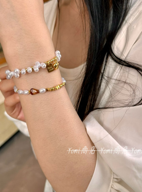 法式优雅爱心巴洛克幸运手链小众ins风设计通勤串珠珍珠时髦手饰