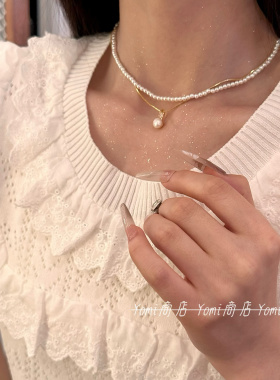 双层米粒珍珠锁骨链女2025新款爆款气质项链轻奢高级感通勤时尚潮