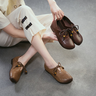 杰骤2026夏季新款头层牛皮复古镂空洞洞凉鞋透气通勤轻便百搭女鞋