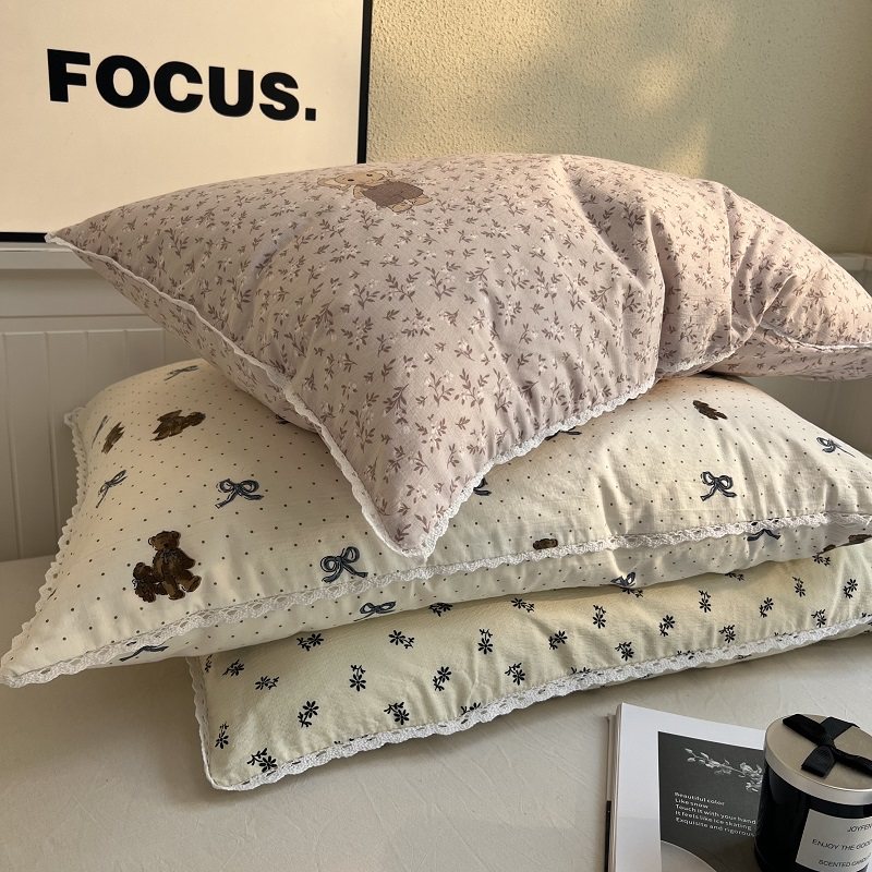 新款卡通蕾丝花边田园碎花枕套宿舍单人枕头套48&times;74cm学生单只装