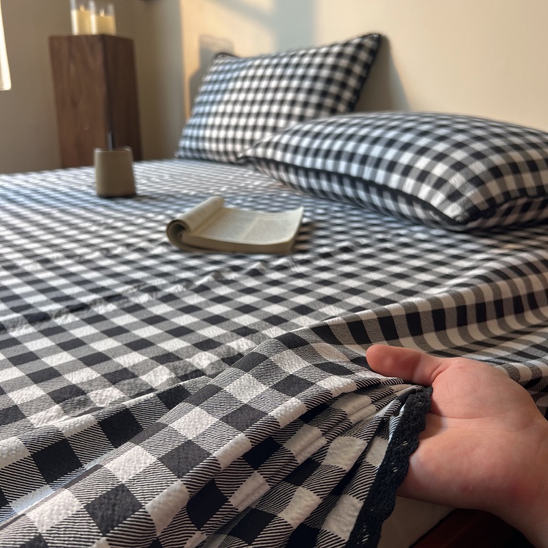 ins极简风黑白小格床单枕套3件套