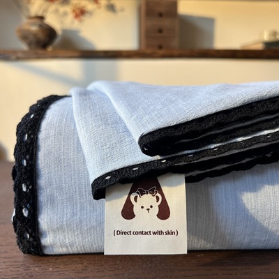 ins韩式天蓝色蕾丝花边床单3件套