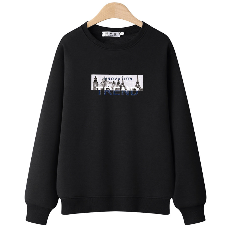 正肩春秋卫衣女圆领2025新款无帽加绒秋冬大码韩系慵懒风薄款长袖