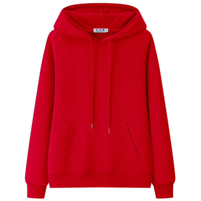 春秋卫衣女士2026新款连帽插肩红色秋冬加绒加厚超火全棉大码外套