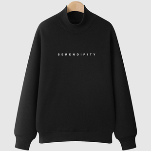 无帽半高领春秋正肩卫衣女2025新款秋冬加绒大码薄款全棉显瘦长袖