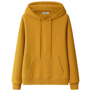 秋冬季正肩卫衣女士2025新款连帽加绒大码黄色纯棉初中生春秋外套