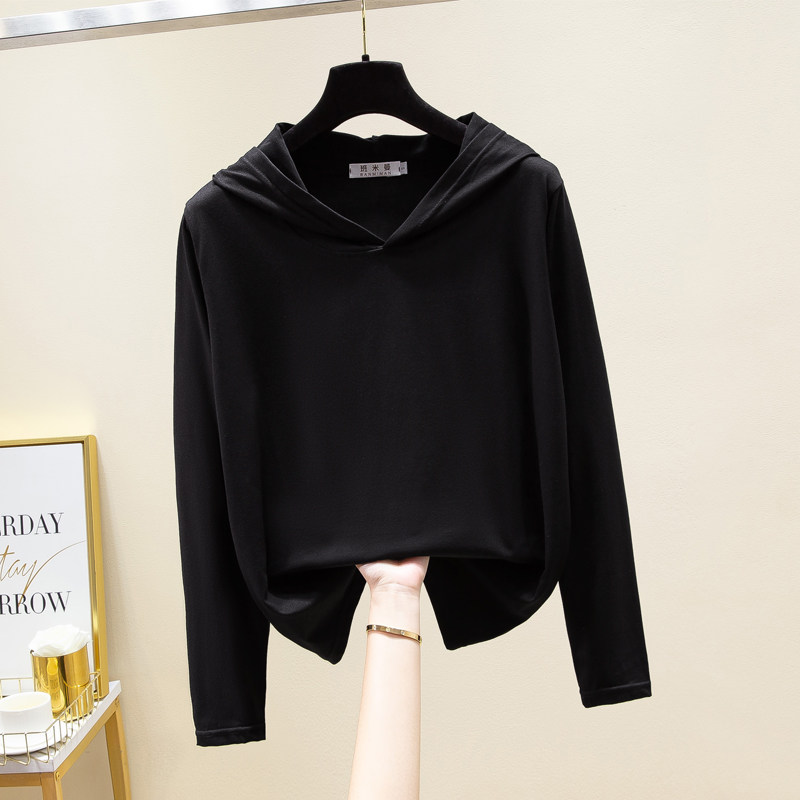 2026新款春秋卫衣t恤女长袖薄款打底宽松连帽纯棉大码休闲上衣潮