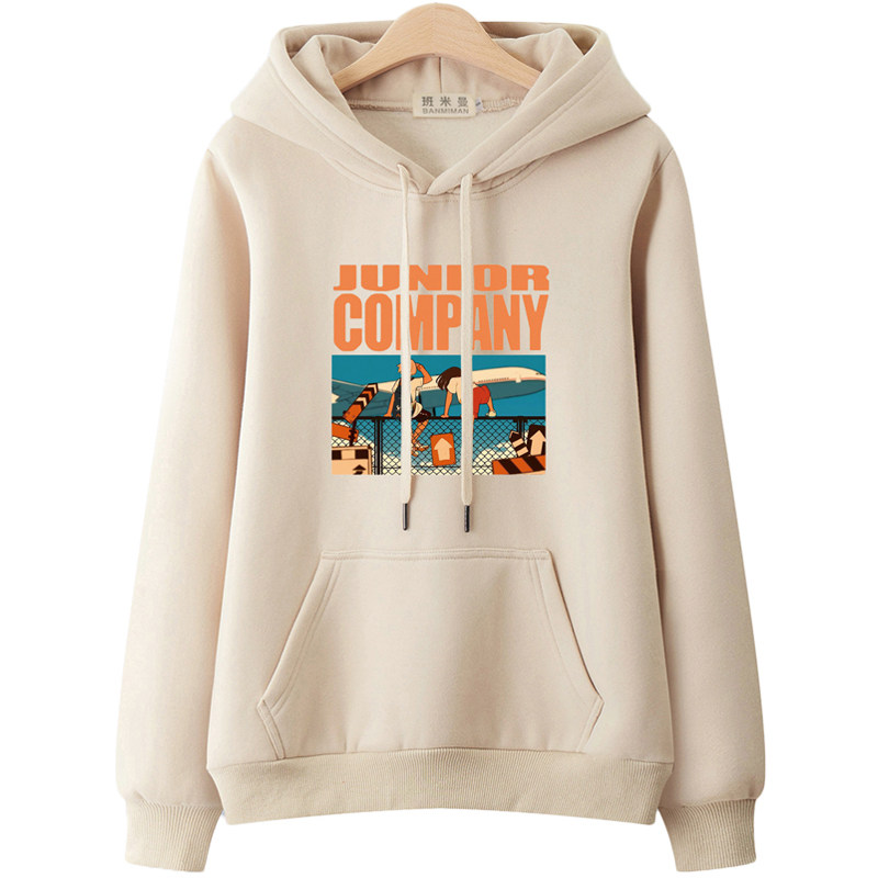 正肩秋冬卫衣女士2025新款连帽杏色加绒大码春秋薄款短款小众外套