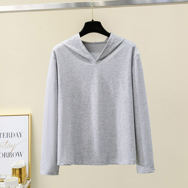 2026新款连帽长袖t恤女春秋纯棉带帽卫衣薄款宽松大码夏小众帽衫
