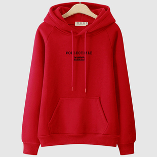 秋冬2025新加绒红色卫衣女款美式潮连帽宽松大码慵懒风春秋外套潮