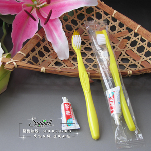 宾馆一次性洗漱用品酒店牙刷牙膏套装宾馆客栈hihi软毛牙具二合一
