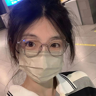 超轻多边形TR90眼镜男女同款百搭修颜学院风可配度数防蓝光眼镜框