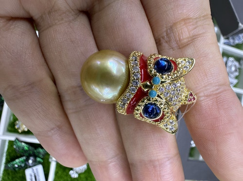 金珠醒狮14-15金珍珠珍珠海水珍珠胸花秋冬胸针
