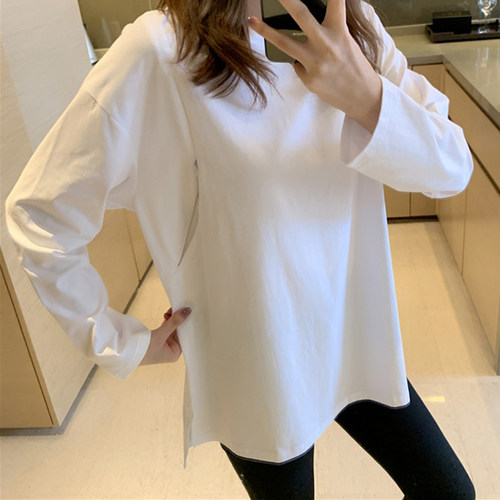 春季侧拉链长袖纯棉T恤哺乳期上衣服外出辣妈外穿喂奶打底秋装女