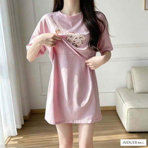 中长款哺乳期外出上衣服辣妈夏季可外穿潮妈喂奶夏款短袖T恤薄款