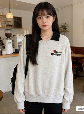 翻领v领春款春季哺乳期上衣服春装外出辣妈穿搭喂奶潮妈外穿卫衣