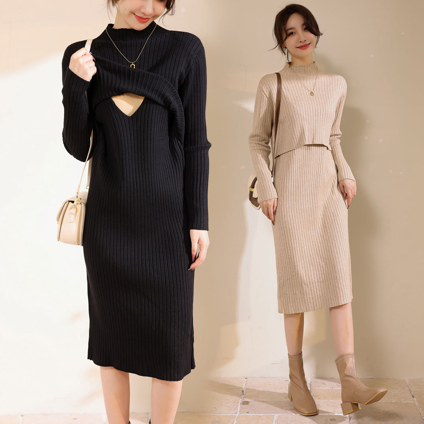 毛衣裙子哺乳期针织连衣裙外出辣妈款潮妈内搭冬季内搭秋冬装冬天