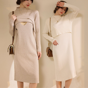 高领毛衣连衣裙哺乳期裙子外出辣妈加厚潮妈打底冬季 女 内搭秋冬装