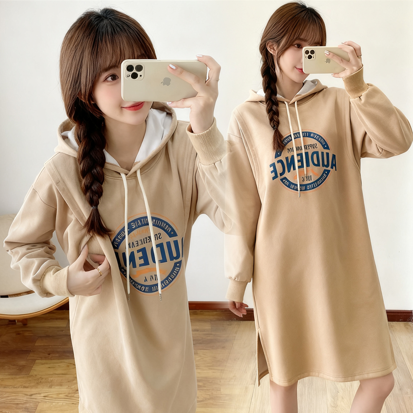 加绒加厚哺乳期连衣裙母乳时尚衣服外出裙子秋冬季可外穿卫衣冬装