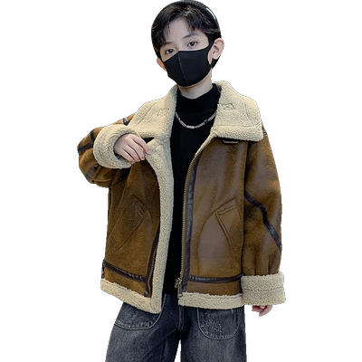 麂皮毛一体外套秋冬季男童