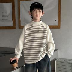 男童半高领打底衫秋冬款2025新款大儿童冬季德绒内搭长袖条纹t恤