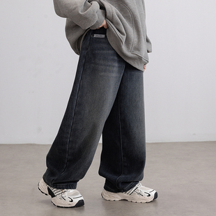 儿童加绒牛仔裤冬季2025新款初中生男孩加厚阔腿裤男童裤子冬外穿