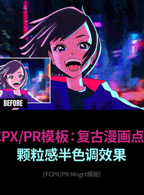 FCPX/PR潮流复古漫画点状颗粒感半色调效果FCPX/PR Mogrt视频素材