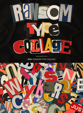 606个复古时尚创意趣味手工剪撕纸动态拼贴字母数字符号图形素材