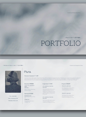 唯美简约清新高级小众作品集PPT艺术平面时尚模板设计师面试通用