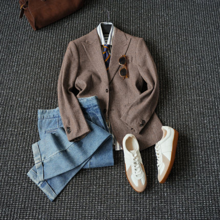 CssuGent 设计美学 50%羊毛戗驳领西服男高定复古老钱西装外套潮