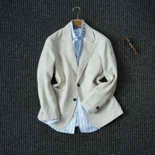 CssuGent那不勒斯100%亚麻老钱风西服男绅士休闲商务半里衬西装 潮