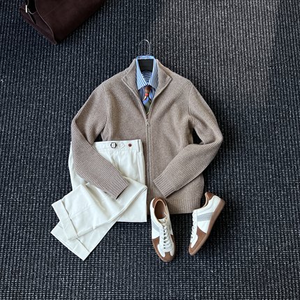 CssuGent 冬季厚款老钱风针织毛衣外套男设计美学轻奢100%绵羊毛