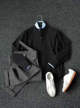 CssuGent 绵羊毛混纺 时尚老钱风亨利领厚款毛衣男雅痞保暖打底衫