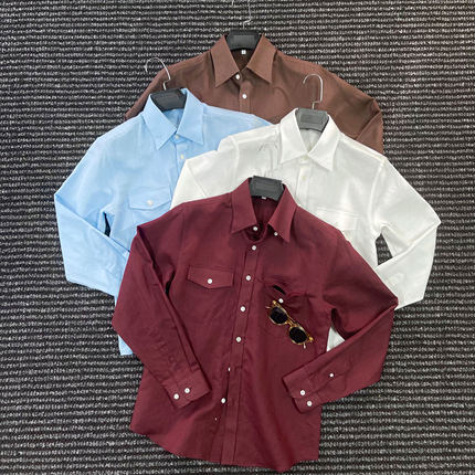 CssuGent那不勒斯皇后双口袋尖扣领长袖衬衫男绅士老钱衬衣