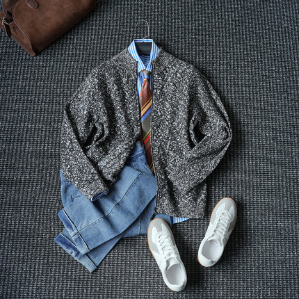 CssuGent冬季高端100%绵羊毛开衫外套男高定26支三股针织毛衣外套