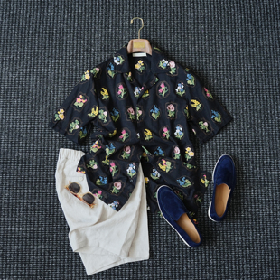 CssuGent夏季 男休闲清爽衬衣潮流 重工刺绣沙滩度假风古巴领花衬衫