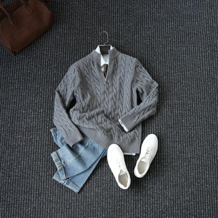 麻花混纺半开高领针织毛衣男休闲老钱风痞帅线衫 CssuGent冬季 厚款