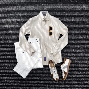 CssuGent高奢100%亚麻老钱一片领衬衫 透气衬衣 男高定绅士商务夏季