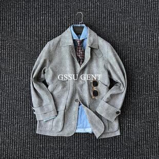 秋冬季绅装收腰亲王格羊毛夹克男士复古经典立体裁剪高定猎装外套