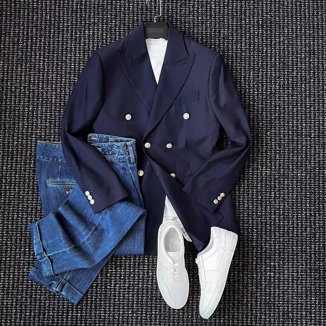 CssuGent鲛人泪定制级双排扣布雷泽西装男戗驳领金属扣免烫西服