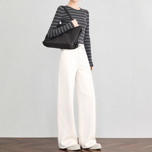 新款 厚绒保暖白色牛仔裤 2025冬季 阔腿裤 百搭6201 松弛感直筒裤