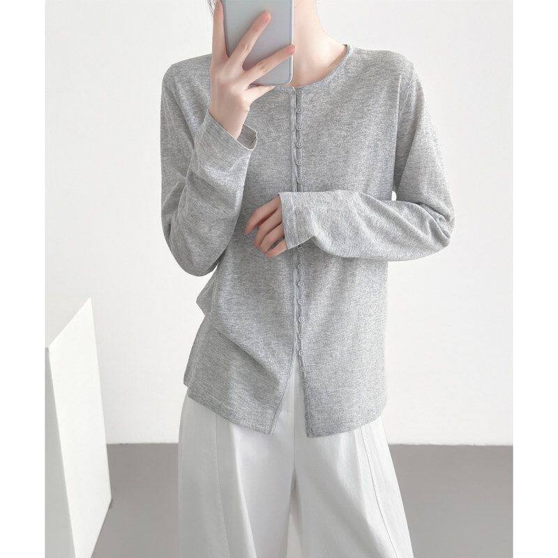 灰色薄款亚麻防晒针织开衫女夏季新款设计感显瘦微透冰丝长袖上衣