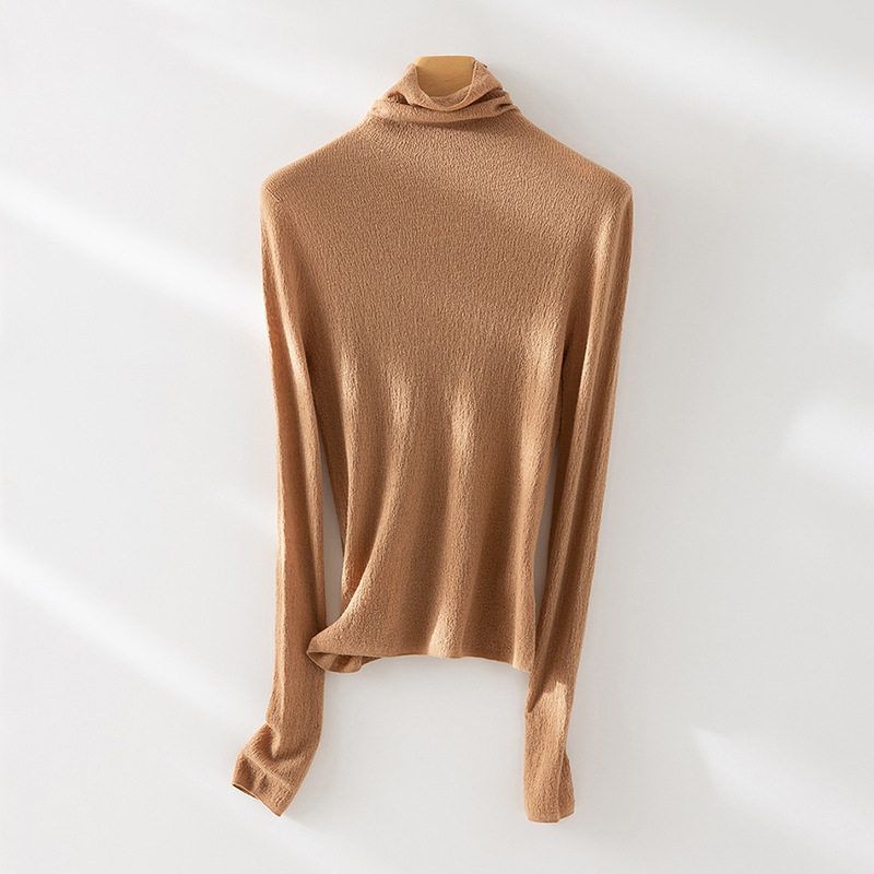 树皮可机洗80支丝羊绒高领针织衫