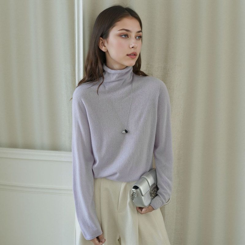 康宝莱羊绒针织打底堆堆领秋冬丝羊绒老钱风气质桑蚕丝长袖上衣