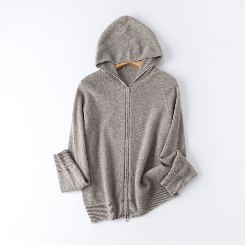云柔感100羊毛连帽拉链针织衫