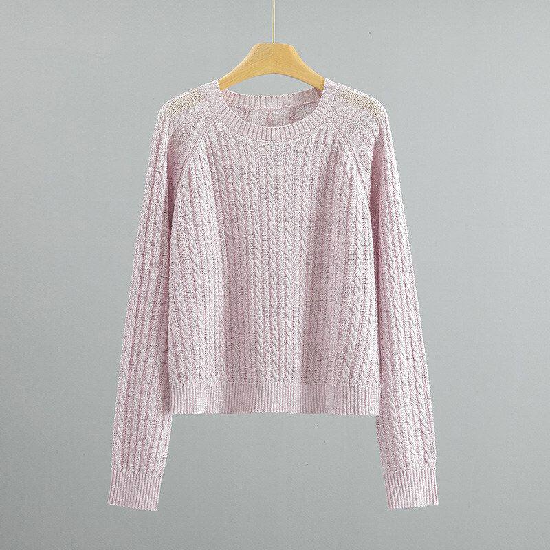 2026年新款日本进口金丝和纸纱圆领马鞍肩小麻花针织长袖防晒罩衫