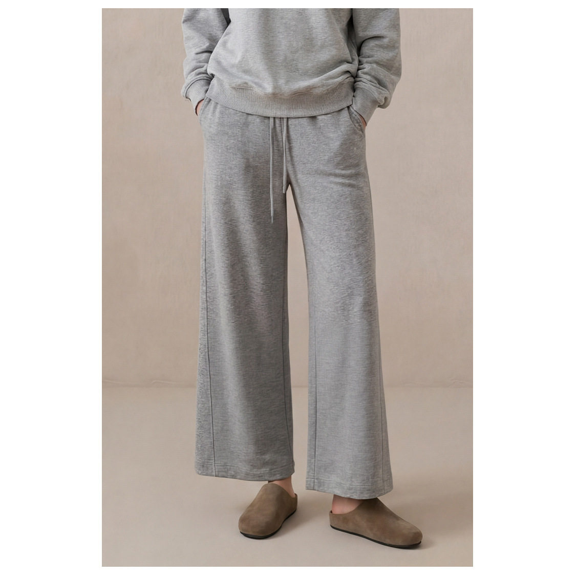 2026春款华夫格休闲卫裤时尚直筒拼接抽绳百搭日常显瘦阔腿长裤女