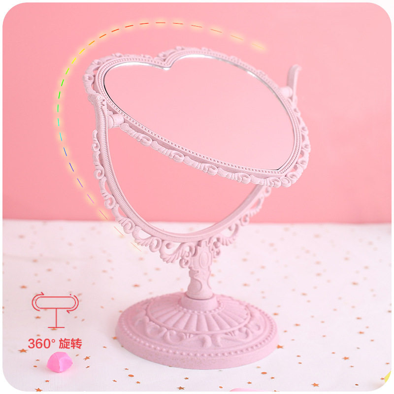 GIRLY HEART 유럽 복고풍 스타일 양면 화장 거울 귀여운 GIRLY HEART 공주 거울 기숙사 침실 데스크탑 하트 모양